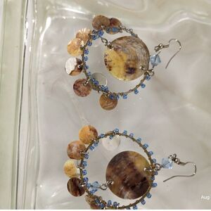 Earthy Brown & Turquoise Blue Beaded Dangle Earrings | Festival Boho Style
